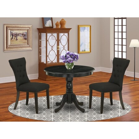 East West Furniture 3 Piece Antique Dining Set - Wire Brushed Black ANGA3-ABK-24